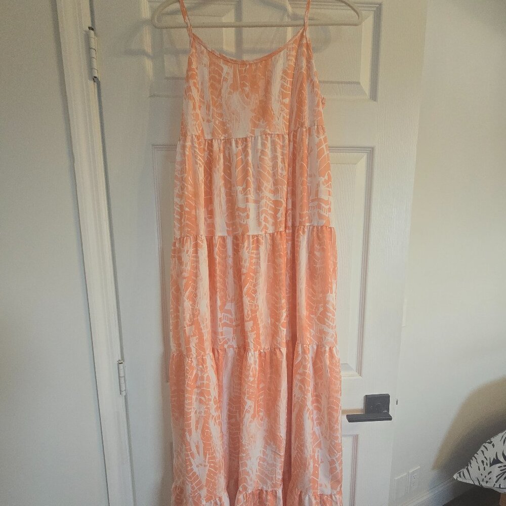 Sz S Coral & White Long Dress